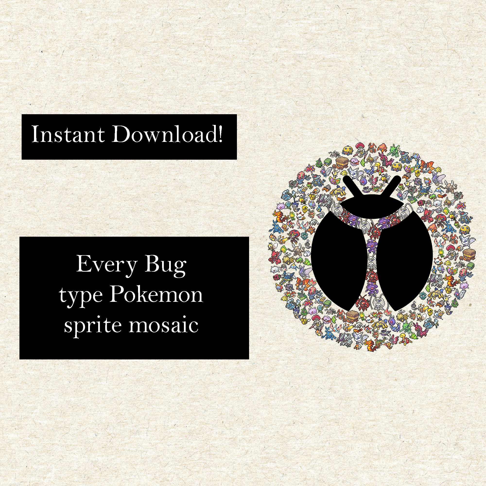 Pokemon Bug Type Symbol Mosaic black 