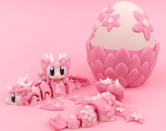 Mini Cherry Blossom Dragon and Egg Figurine | 3D Printed Fantasy Desk Decor