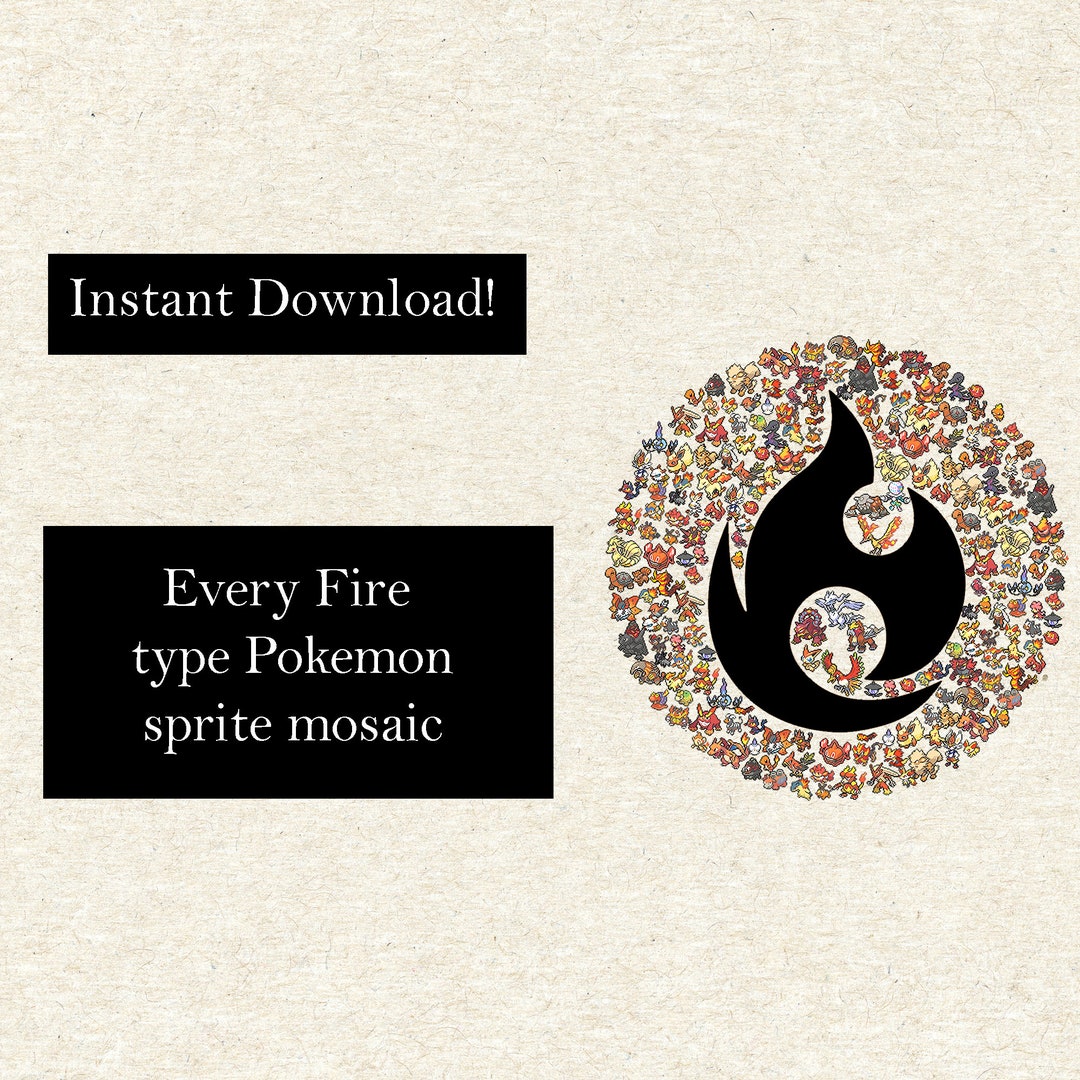 Pokemon Fire Type Symbol Mosaic black (Instant Download) 