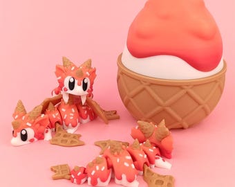 Mini Ice Cream Dragon Hatchling with Matching Egg | 3D Printed Fantasy Figurine
