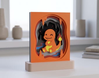 3D Layered Fire Lizard Shadow Box | Fantasy Gamer Room Decor Display