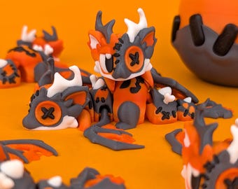 3D Printed Halloween Dragon Hatchling with Matching Egg | Kawaii Fantasy Figurine