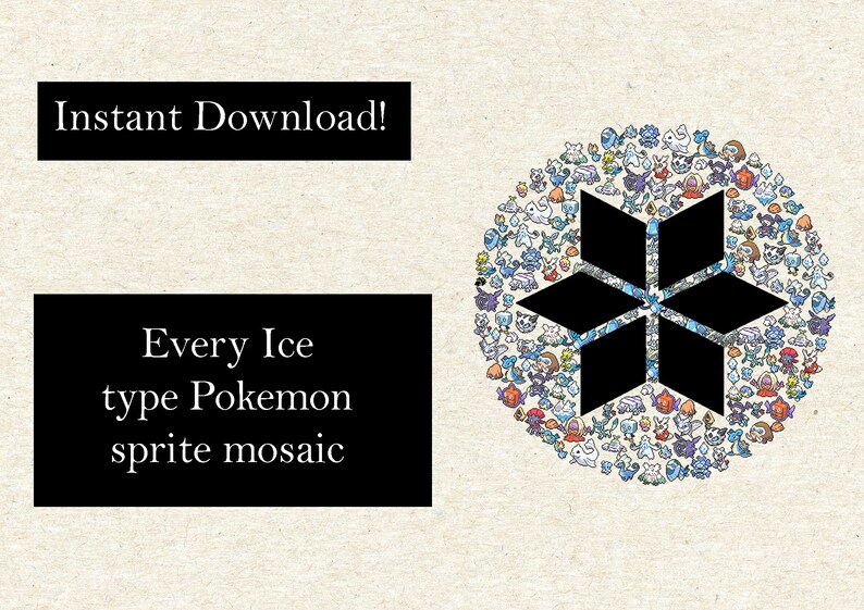 Pokemon Ice Type Symbol Mosaic black Etsy
