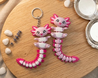 Custom Articulated Flexi Axolotl Fidget Keychain | 3D Printed Bag Charm, Desk Companion
