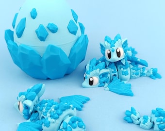 3D Printed Crystal Dragon Hatchling with Matching Egg | Kawaii Fantasy Figurine