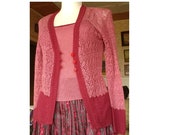PINK SET Two Piece, Two Piece Cardigan and Blouse, Knit Cardigan Twin Set, Crochet Pattern Cardigan Set, Medium Size