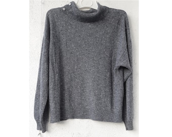 Suéter holgado de tweed GRIS de gran tamaño, jersey de CUELLO ALTO, mangas largas, hombros caídos, talla M