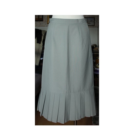 70s, SAGE GREEN Pencil skirt with pleated frill, … - image 1