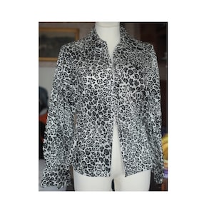 ANIMAL PRINT blouse black and white, Animal print blouse, Leopard print blouse, Zip Up Leopard blouse, Vintage, L size