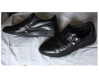 Mocasines con cremallera de piel sintética negra estilo años 90, talla 39