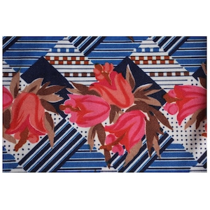 Tessuto floreale BLU Vintage anni '70, tessuto TULIPANI Vintage, tessuto elastico Tulipani, Rosa, Rosso, Blu, Blu navy