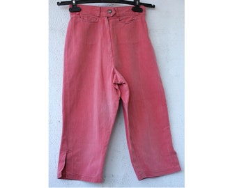 Extra kleine Mädchen CAPRIS Jeanshose, PINK Jeans Capris Hose, rosa knielange Jeanshose XS Größe, 70er Jahre Pink high waist Jeans Capris
