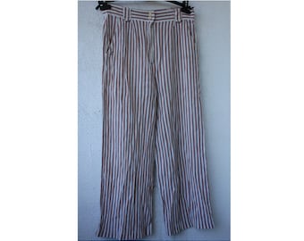 STRIPED viscose Women's pants, Draped Viscose Pants, Straight loose striped Pants, Beige striped treusers, Size M, EUR 40