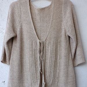 BEIGE Women&#39;s Sweater Cardigan, 90 s Beige Cardigan, Beige Tie Cardigan, Loose oversized cardigan, Striped beige cardigan, Size M to L