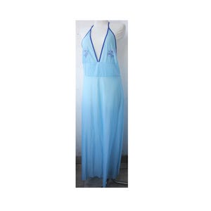 BLUE Vintage Night Dress, authentic 60s, Blue Long Sleep dress, Vintage but Not Used S to M size