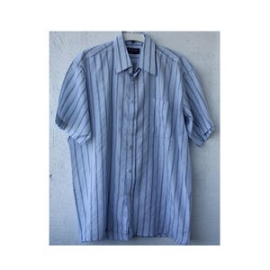 Grande chemise homme pur coton à manches courtes, chemise homme rayée bleue ample décontractée surdimensionnée, chemise rayée 42/43