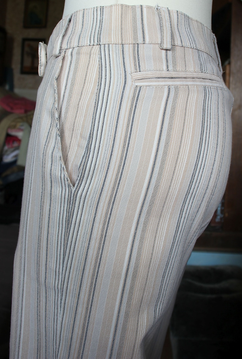 STRIPED Hipsters Pants, Vintage 90s, Long Women's Striped Pants Trousers, Made in France, Long