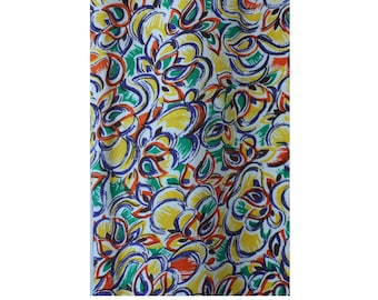 Vintage 70s Multicolor Abstract Viscose Fabric, Large Piece