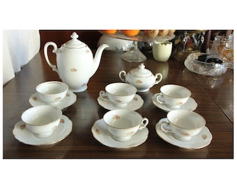 Vintage porseleinen koffieset Wałbrzych Poland, retro bloemenontwerp