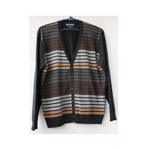 Striped Men&#39;s wool CARDIGAN, Graphite Men&#39;s Cardigan, striped Men&#39;s Cardigan, buttoned Men&#39;s Cardigan XL size