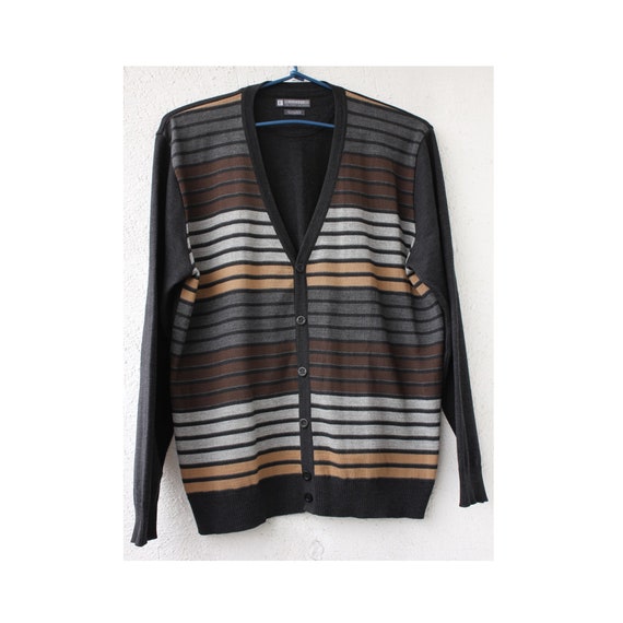 Striped Men's wool CARDIGAN, Graphite Men's Cardig