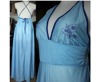 Robe de nuit vintage BLEUE, authentique des années 60, robe bleue longue nuit, vintage mais non utilisée, taille S à M