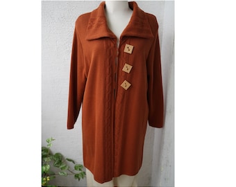 Vintage 90s BROWN RUSSET women's Cardigan coat, Loose oversized brown cardigan jacket, Button down brown cardigan sweater coat