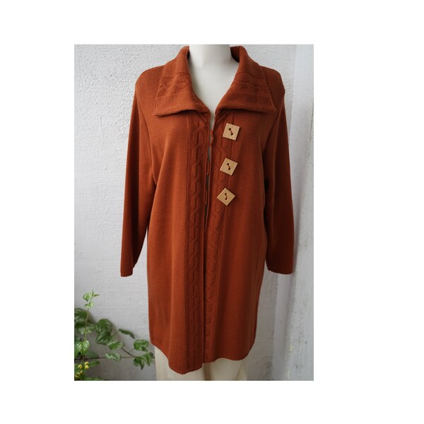 Vintage 90s BROWN RUSSET women's Cardigan coat, Loose oversized brown cardigan jacket, Button down brown cardigan sweater coat
