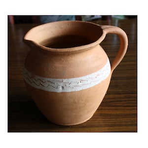 Vintage Potter&#39;s Jug, Large CLAY Jug, Brown Bowl Primitive Ethnic Art, Ceramic Vase, Brown Bowl with white strip