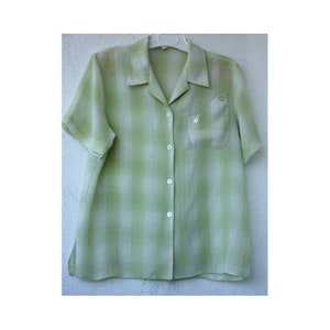 CHECK Women&#39;s Green Lime oversized blouse, Plaid Green White Women&#39;s Blouse, TARTAN Loose Women&#39;s Blouse, M to L size