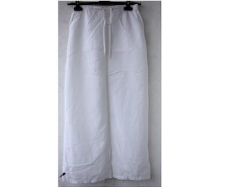 Falda larga de lino y algodón blanco, cintura con cordón, estilo vintage, talla M/L