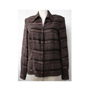 BROWN striped satin sheer Velour Women&#39;s Blouse, 90s striped collared blouse Shirt with long sleeves, Button Closure brown striped Top 38