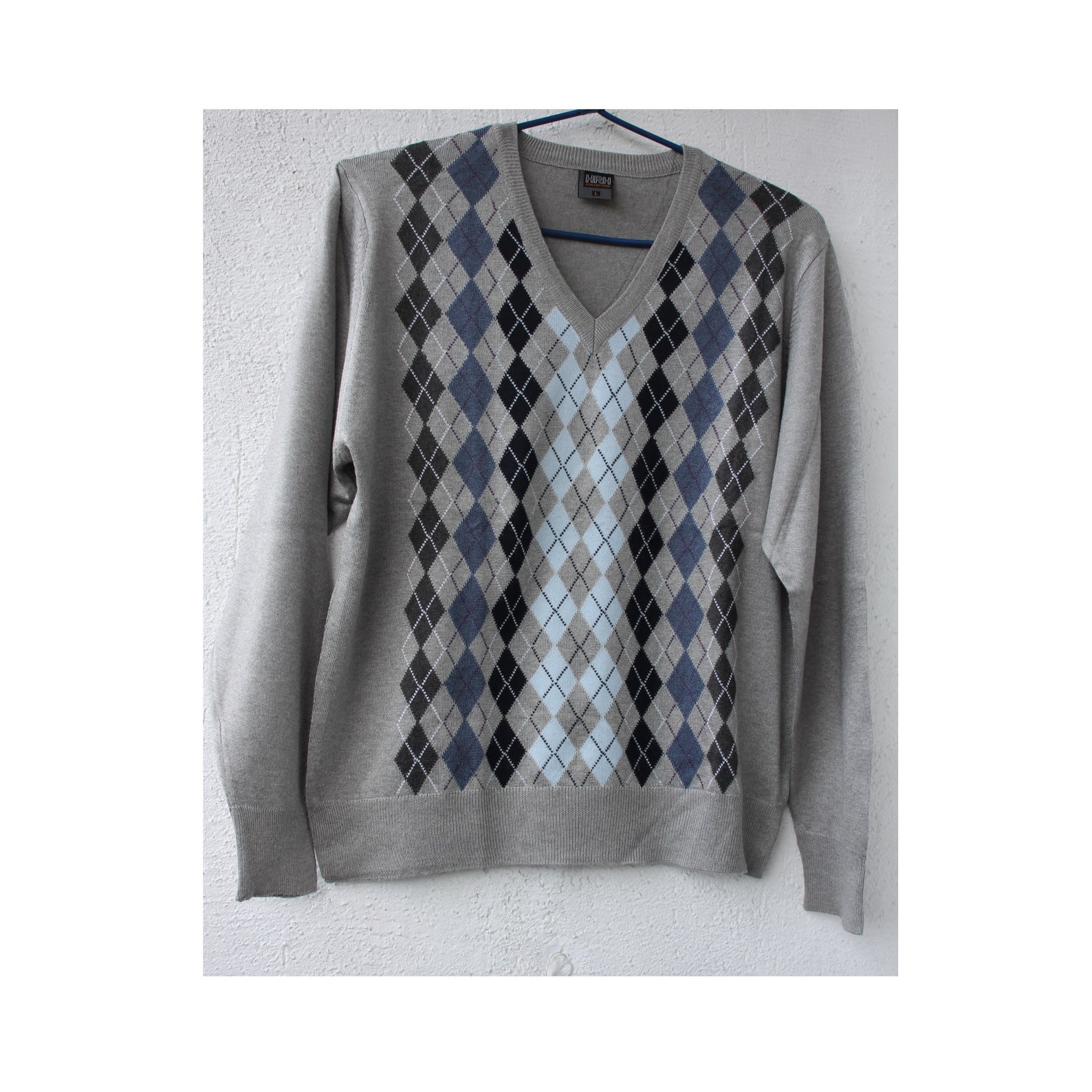 ARGYLE Men's Sweater Gray and Multicolor Sweater V Neck Etsy