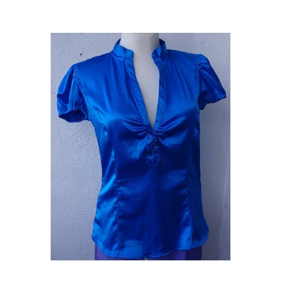 satin blouse blue