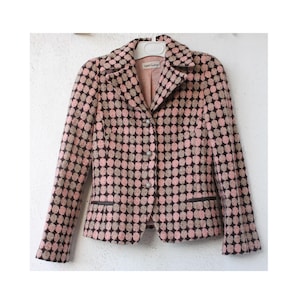 WOOL fitted jacket, Polka dot Jacket, Vintage 90s, Multicolor Jacket Brown, Pink, Beige, green, Buttoned short Classic Blazar, Size Small