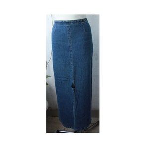 Vintage long BLUE denim skirt with slit, Maxi Women's Indigo Jean skirt, Blue Jeans skirt, XS size