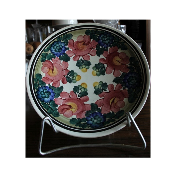 Vintage Polish Fajans hand-painted Wall Round Plate, Decorative Floral Plate made in Poland by ZF KOLO, Polish pottery
