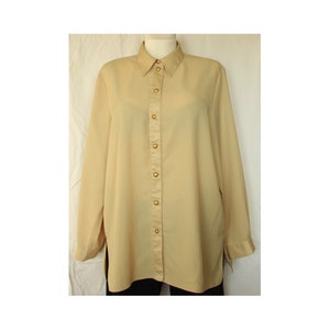 90s L oversized honey YELLOW blouse, Collared Yellow Minimalist blouse, Button down yellow blouse with long sleeves, UK 18 yellow shirt