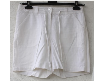 VINTAGE White LINEN and Viscose Women's Shorts, High Waist, tied, M size