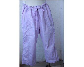 Vintage 90s Lilac Cotton Capris, Bellow Knee Drawstring Pants