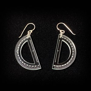 Protractor Earrings - Geometry, Math, School, Science, Engineer, Designer - Solid Sterling Silver Hooks