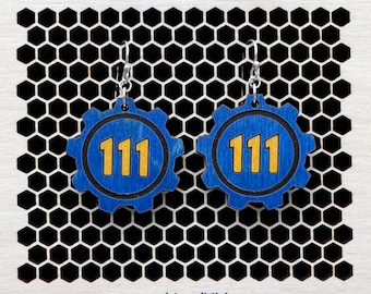 Fallout Vault Door Earrings - Wooden, Gaming - Solid Sterling Silver Hooks