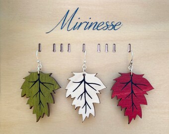 Tree Leaf Earrings - Botanical Wooden - Solid Sterling Silver Hooks
