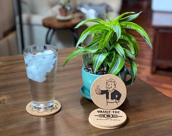Fallout Coaster Set (4) - Cork - Vault Tec, Vault Boy, Nuka Cola, Vault 111