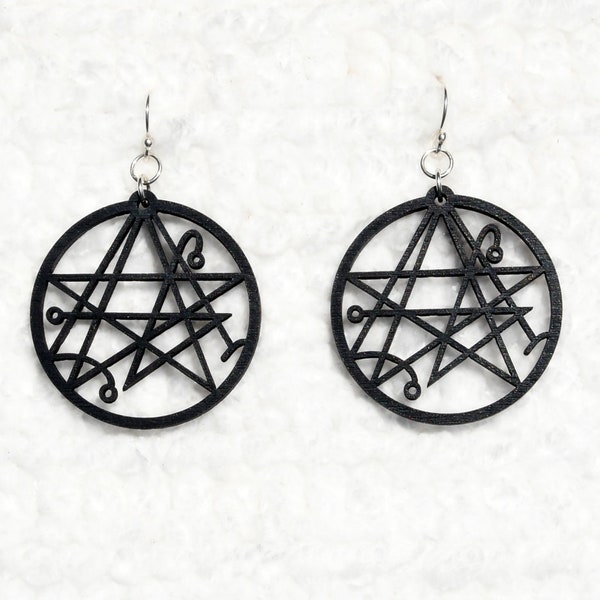 Necronomicon  Lovecraft Wooden Earrings - Solid Sterling Silver Hooks