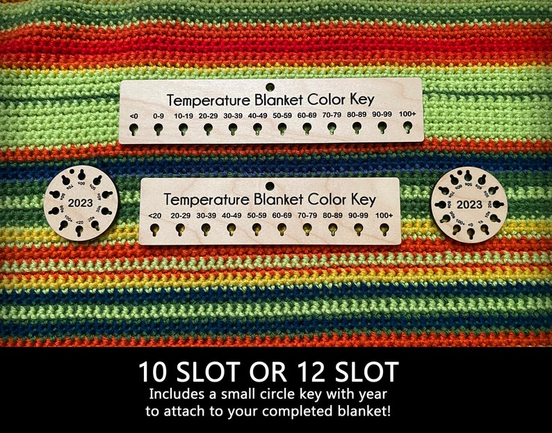 Temperature Blanket Color Key, Crochet Blanket Color Chart, Crochet Accessories 10 or 12 slot image 2