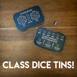 DnD Class Dice Tins - Altoid Sized - Dice Holder for Barbarian, Monk, Bard, Sorcerer, Fighter