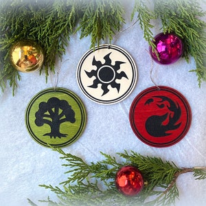 Magic the Gathering MTG Hand Painted Ornaments - Plains, Swamp, Mountain, Forest, Island - Christmas