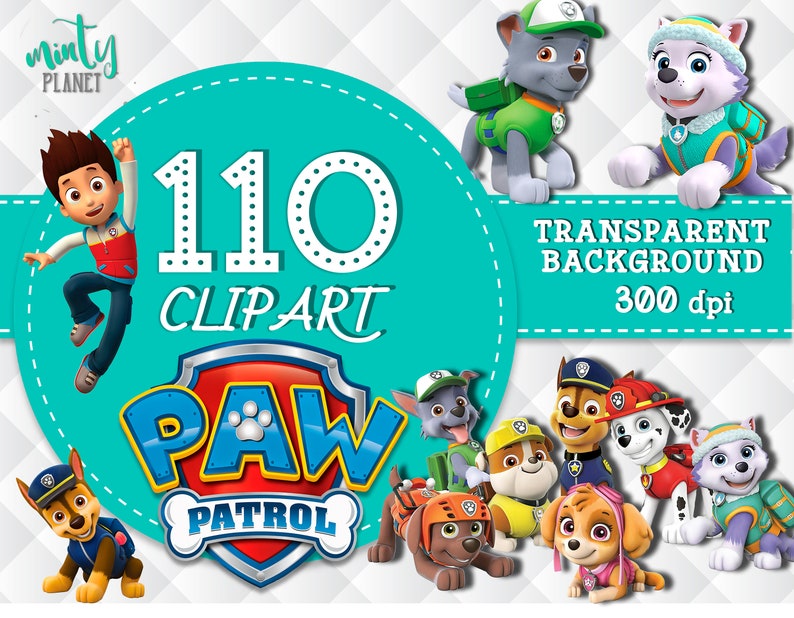 Paw Patrol Clipart Paw Patrol Characters Full Quality Clipart Transparent Background 300dpi Instant Download Psn005