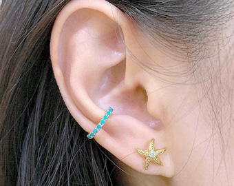 Turquoise Ear Cuff, Ear Cuffs, Turquoise Jewelry, Ear Wrap, Gold Ear Cuff, Earr Cuff No Piercing, Turquoise Earrings, Cuff Earrings